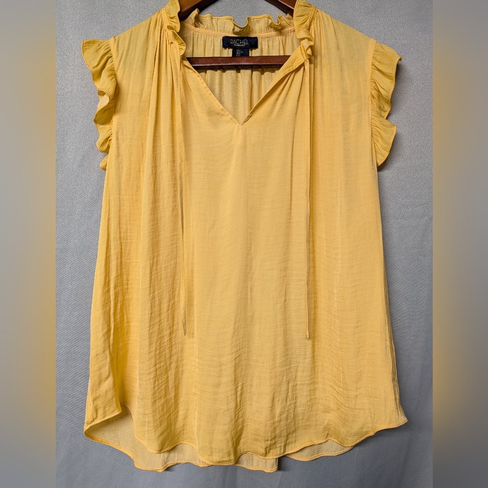 RACHEL Rachel Roy Yellow Ruffle-Trim V-Neck Blouse Size Large
